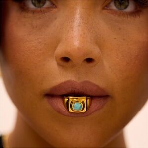 Statement Cocktail Square Gold turquoise Ring, Size 7 $145